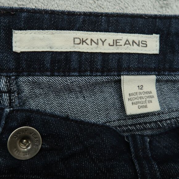 DKNY Jeans Women's Size 12 Blue Mid-Rise Straight Denim Dark Wash 26.5" Inseam - Picture 7 of 14